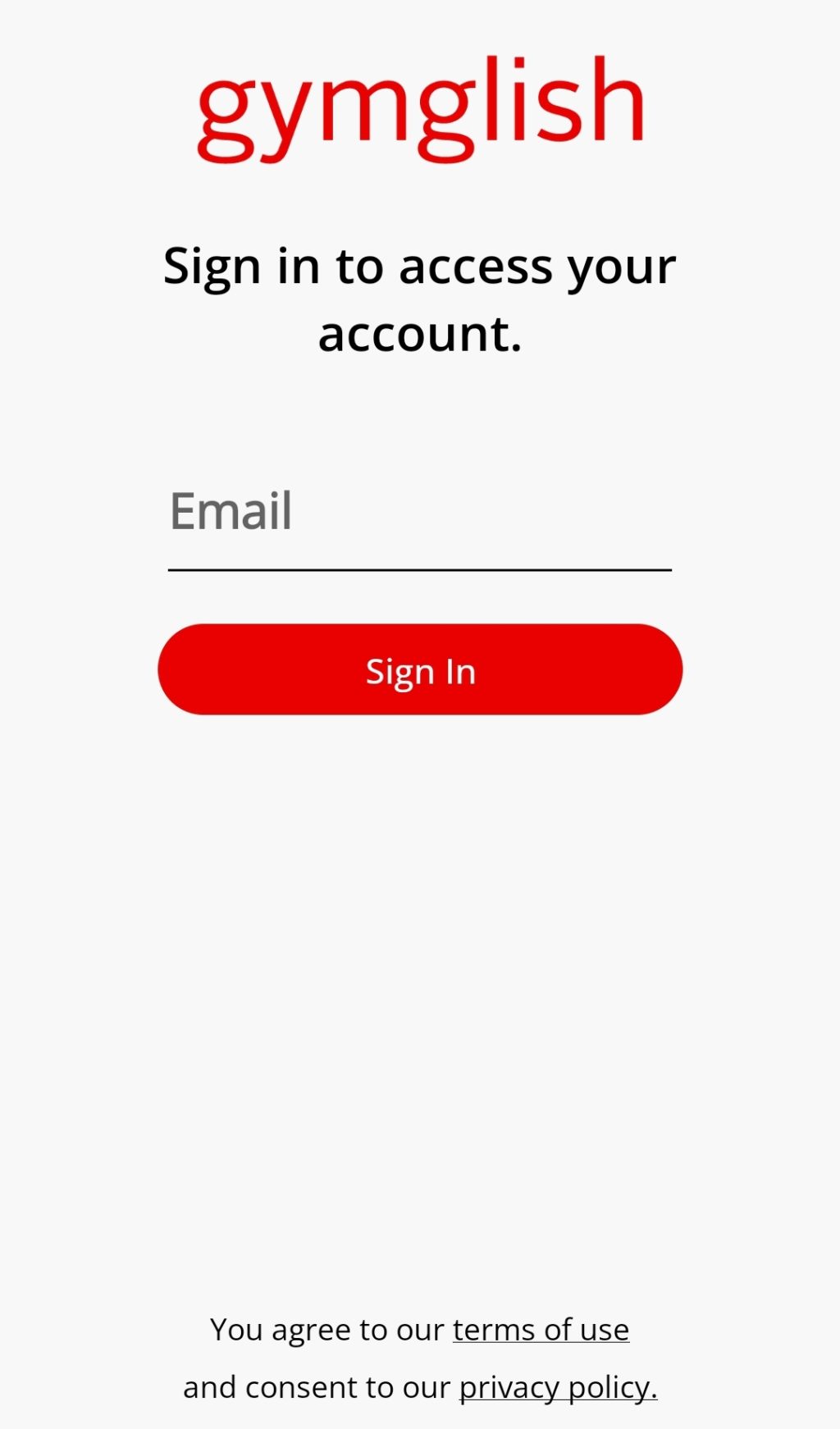 gymglishアプリのメールアドレス入力画面
